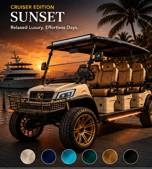 Kingfish Custom Cruiser Edition Sunset concept vehicle at a Florida marina at golden hour